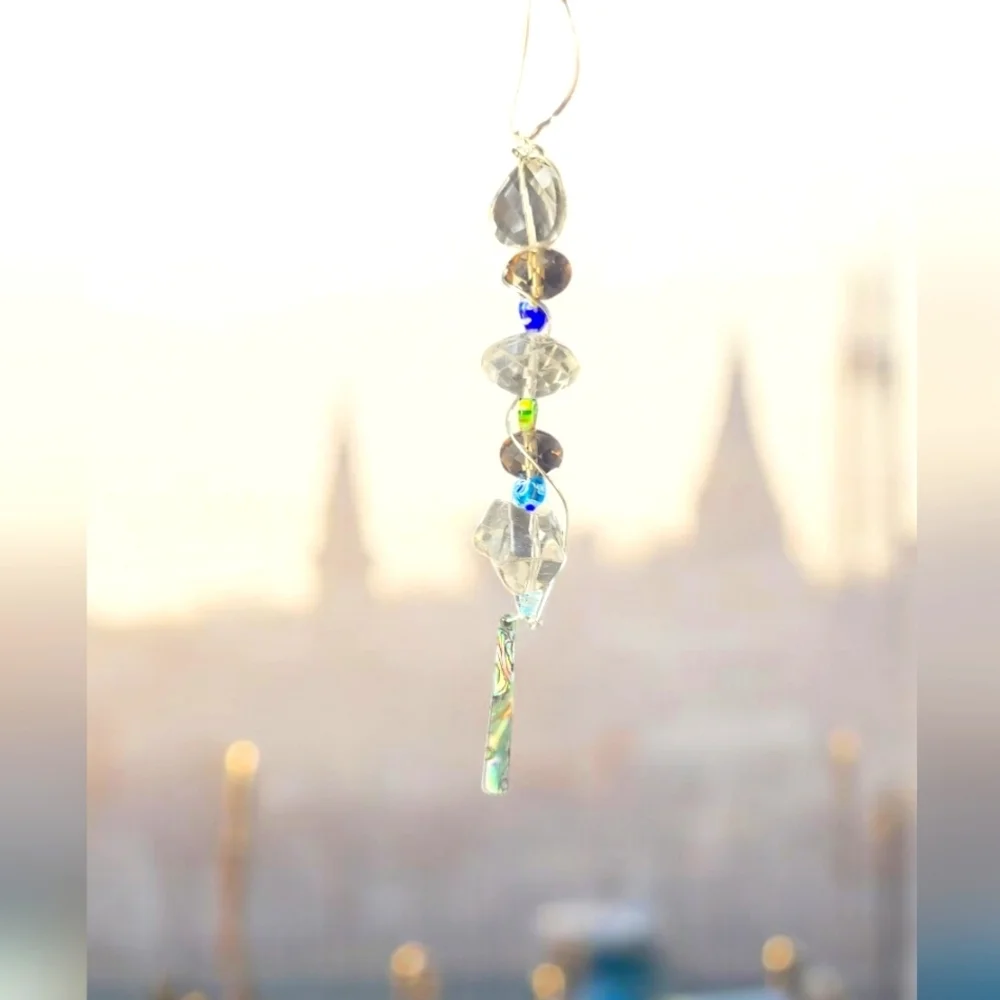 Handmade Glass Bead & Millefiori Heart Suncatcher with Abalone Accent